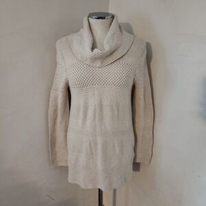 Eight Eight Eight Cream Cowl Neck Textured Knit Tunic Sweater‎ Women's M